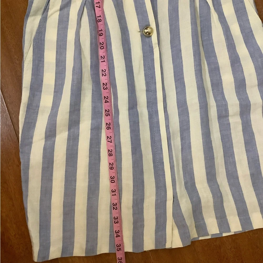 Elegant Linen Chunky Gold Button Blue and White Striped Midi Dress VTG - Picture 10 of 13